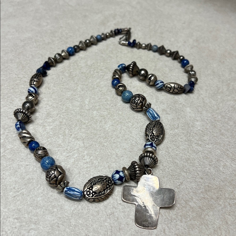 Silver Cross Pendant with Beaded Chain - Picture 5 of 5